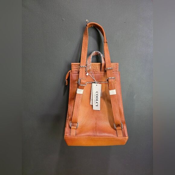 COOLCY Women Leather Backpack Shoulder Bag Tan Croc Embossed Convertible NWT - Picture 5 of 9